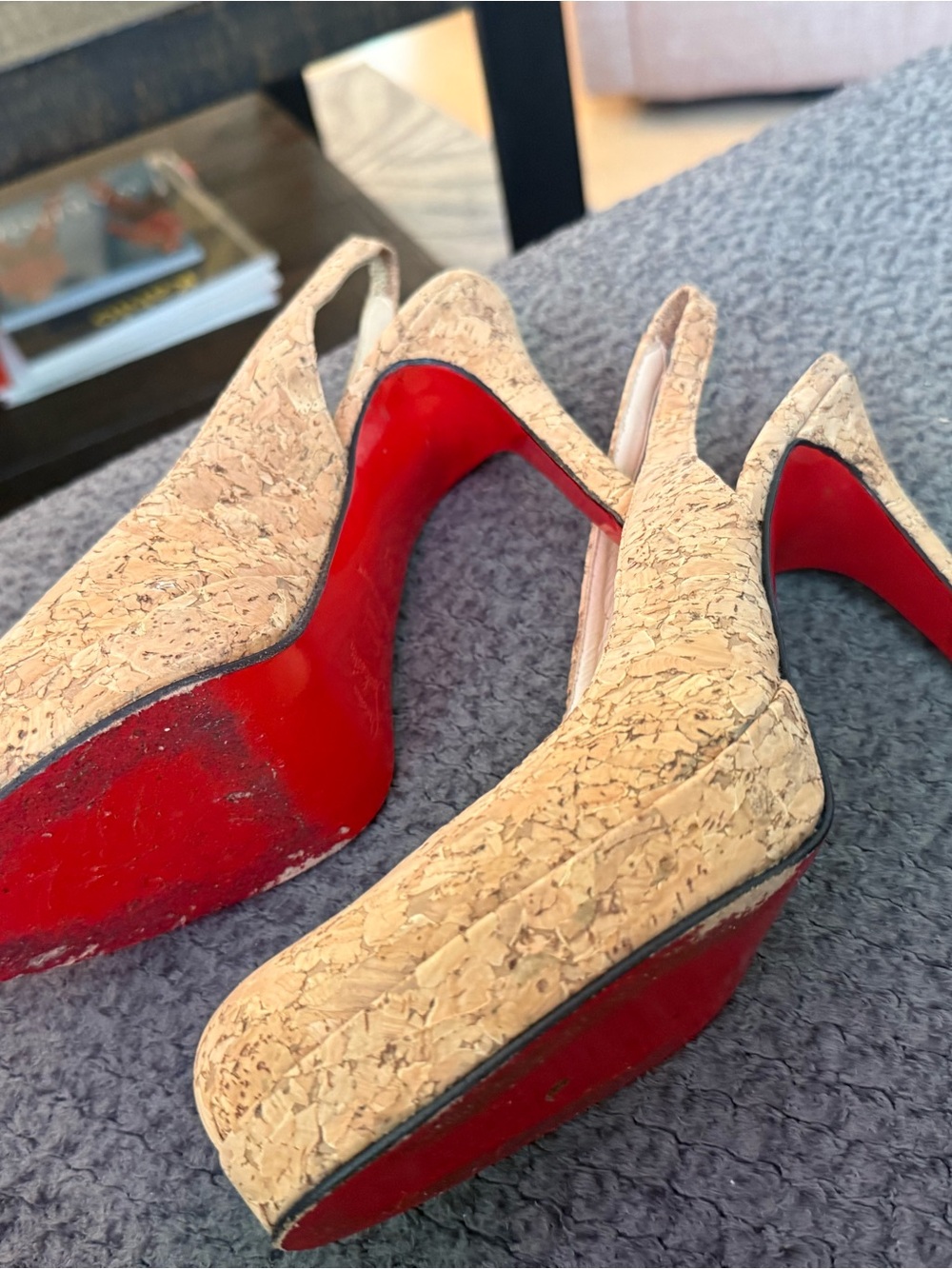 Christian Louboutin Cork Slingback Platform Pumps with Red Soles